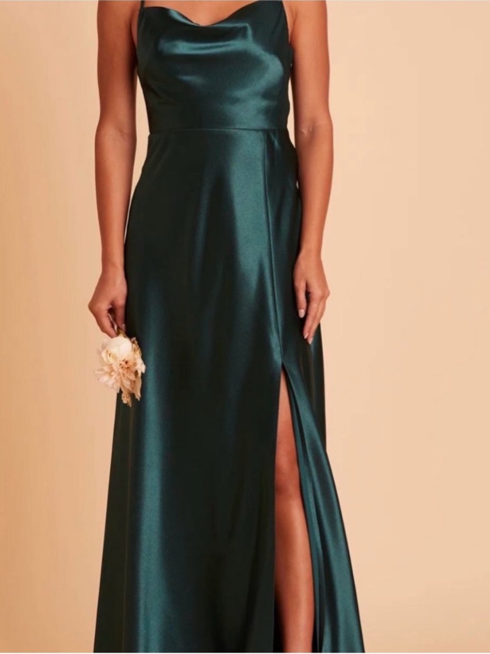 Birdy grey Satin Emerald Green Cowl Neck Evening Dress